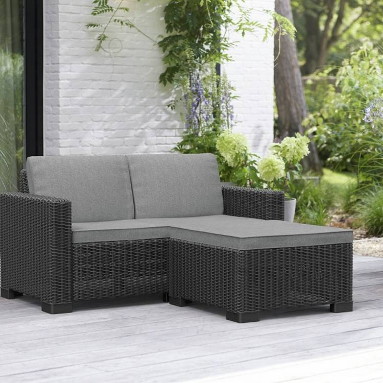 Keter California 2 Seater Garden Chaise Sofa Set - Grey 0