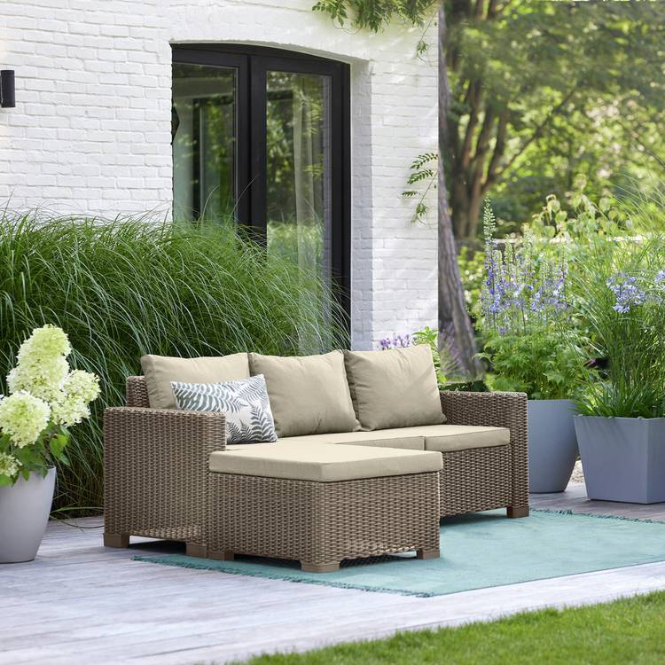 Keter California 3 Seater Garden Corner Sofa Set-Cappuccino 0