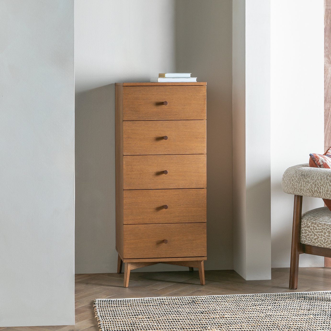 Kirk Oak 5 Drawer Tallboy