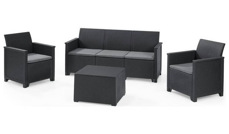 Keter Emma 5 Seater Rattan Effect Garden Sofa Set - Grey