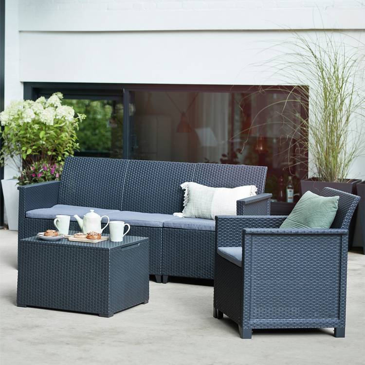 Keter Emma 5 Seater Rattan Effect Garden Sofa Set - Grey 0