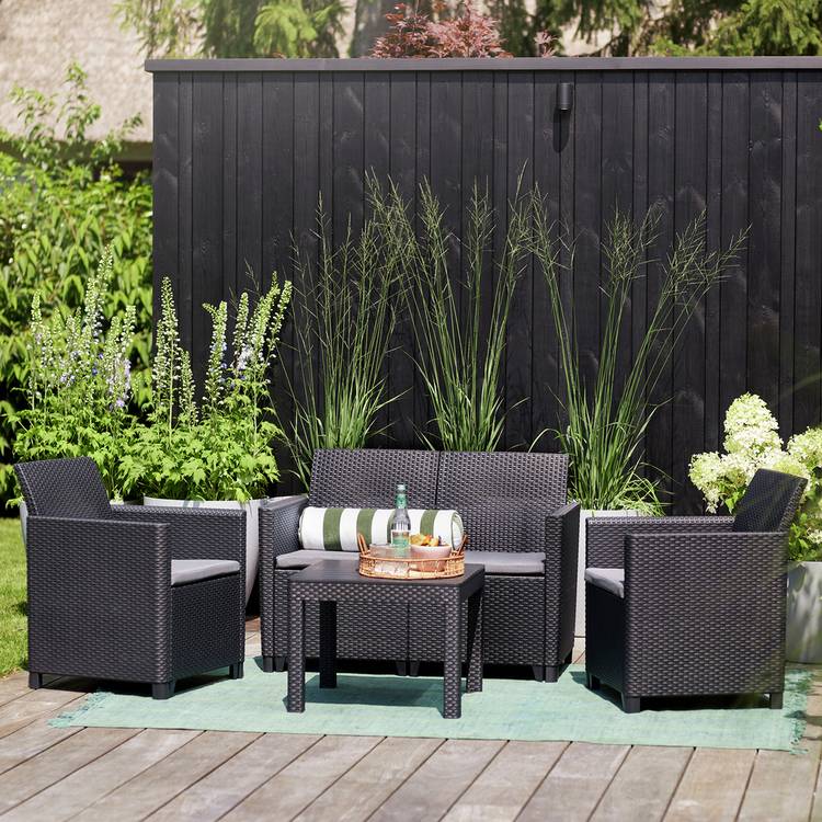 Keter Marie 4 Seater Rattan Effect Garden Sofa Set - Grey 0