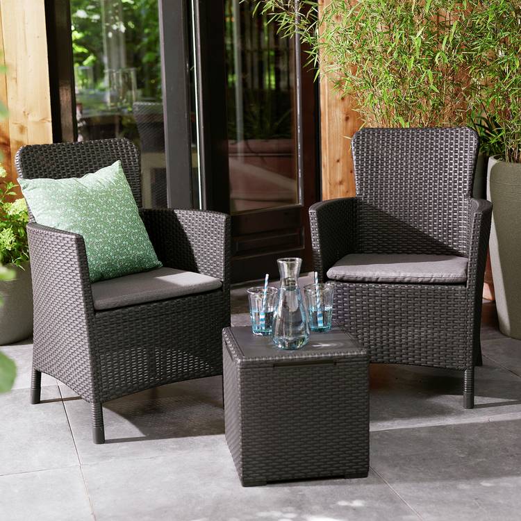 Keter Miami 2 Seater Rattan Effect Garden Bistro Set - Grey 0