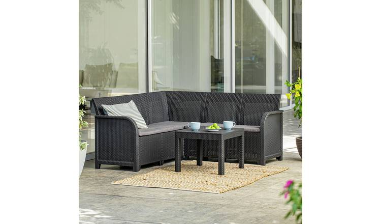 Keter Rosalie 5 Seater Rattan Effect Garden Corner Sofa Set