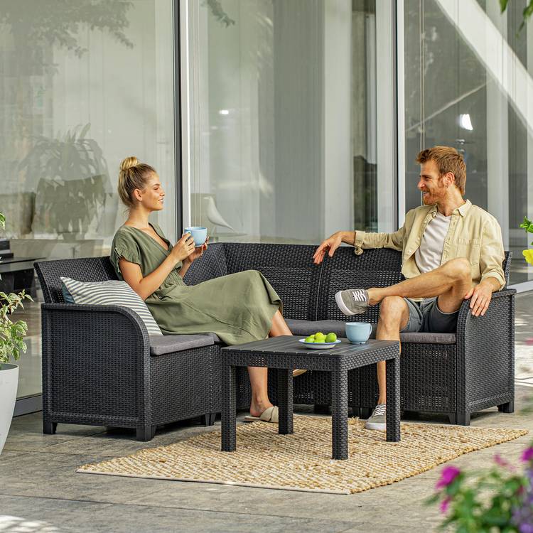 Keter Rosalie 5 Seater Rattan Effect Garden Corner Sofa Set 0