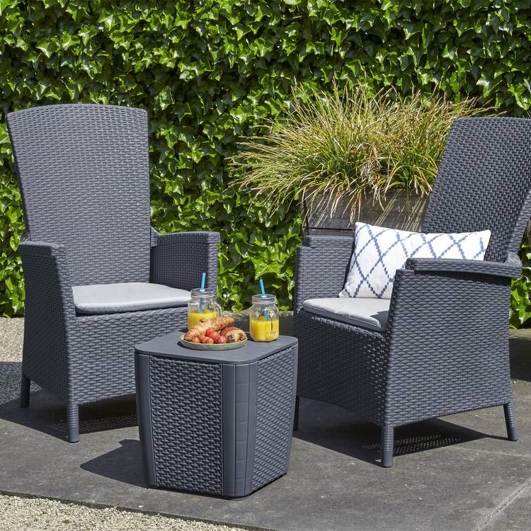 Keter Vermont 2 Seater Rattan Effect Garden Bistro Set -Grey 0