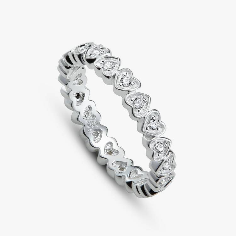 Revere Sterling Silver Cubic Zirconia Heart Band Ring-Medium 0
