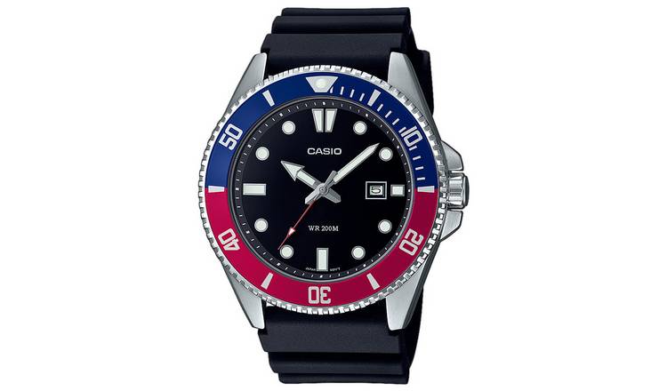 Casio Stainless Steel Black Strap Dual Colour Bezel Watch