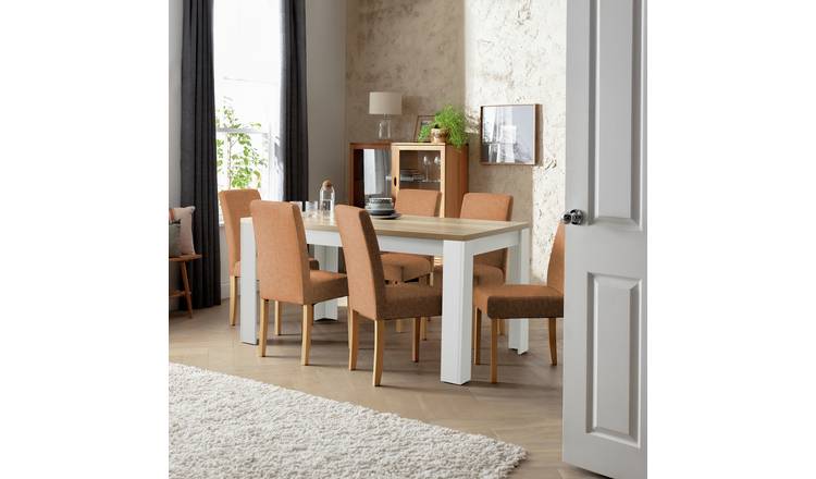 Argos Home Preston Wood Effect Dining Table & 6 Tan Chairs