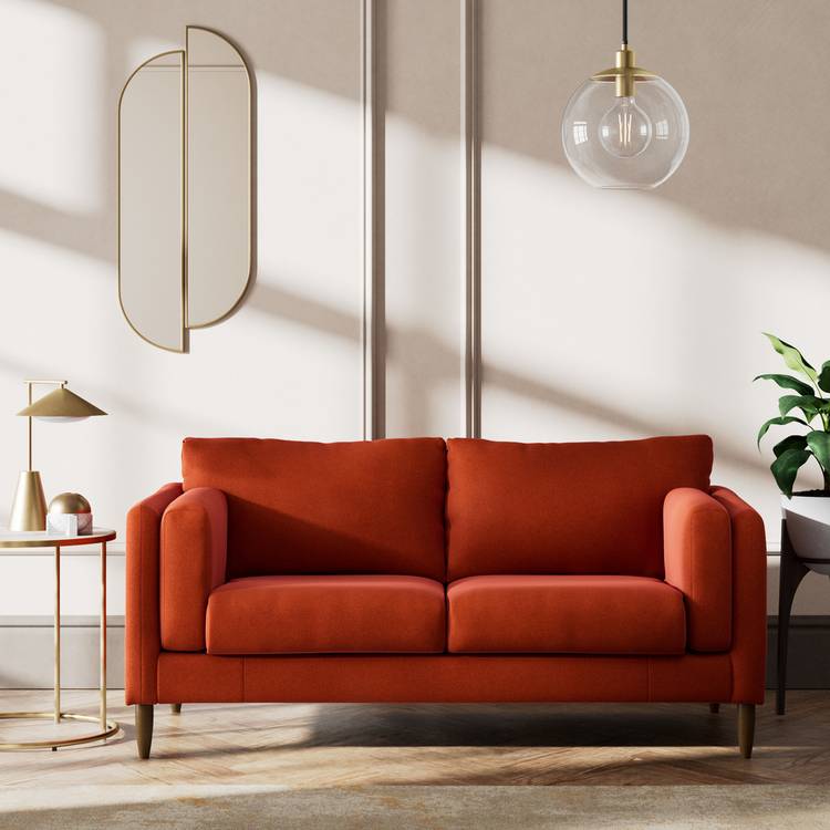 Habitat Newington Velvet 2 Seater Sofa - Orange - Dark Leg 0