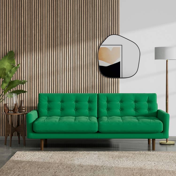 Habitat Fenner Fabric 3 Seater Sofa -Emerald Green -Dark Leg 0