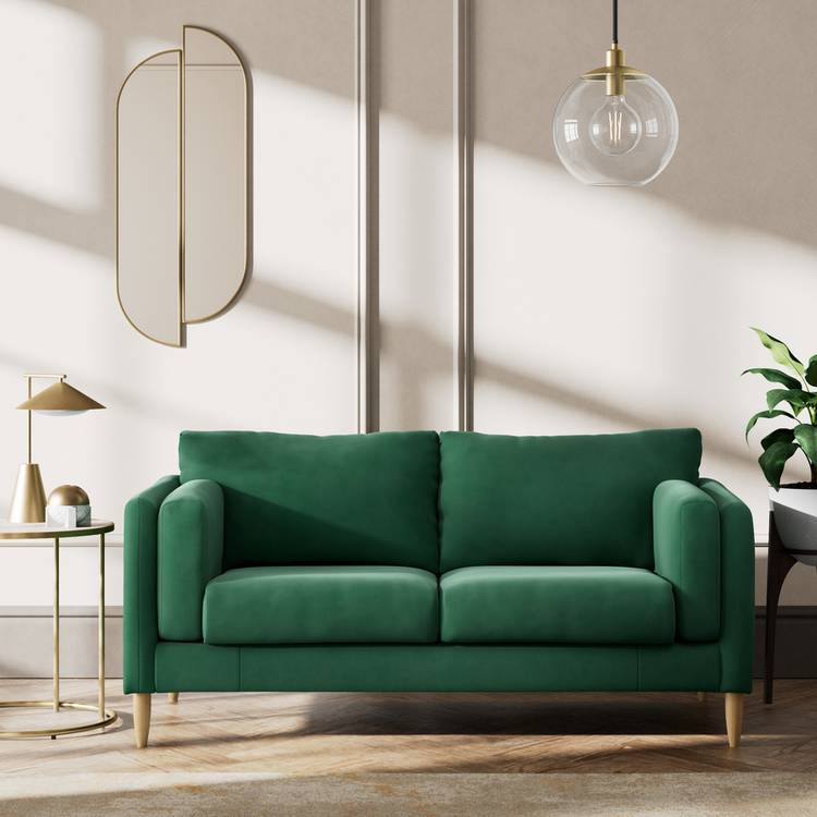 Habitat Newington Fabric 2 Seater Sofa - Green - Ash Leg 0