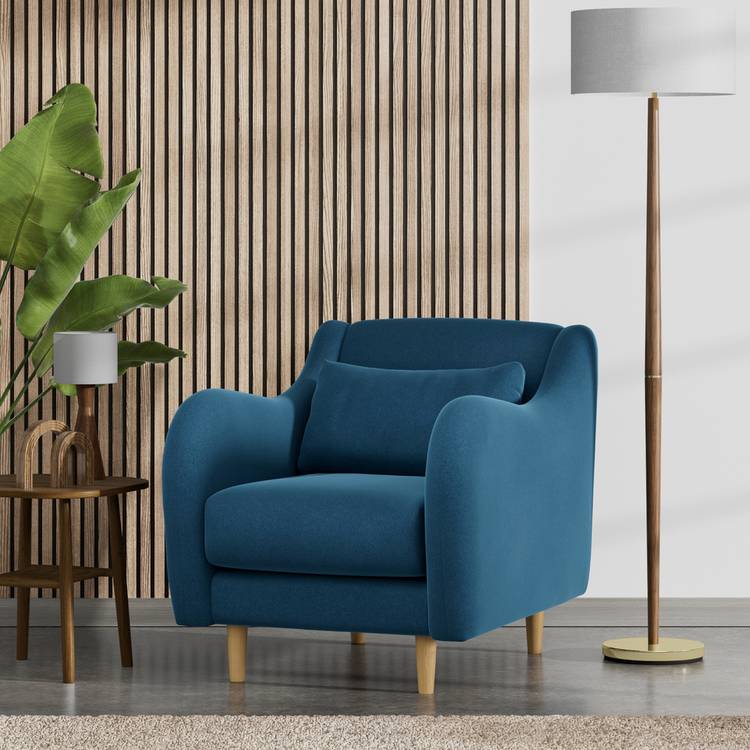 Habitat Turnmill Velvet Armchair - Ink Blue - Ash Leg 0