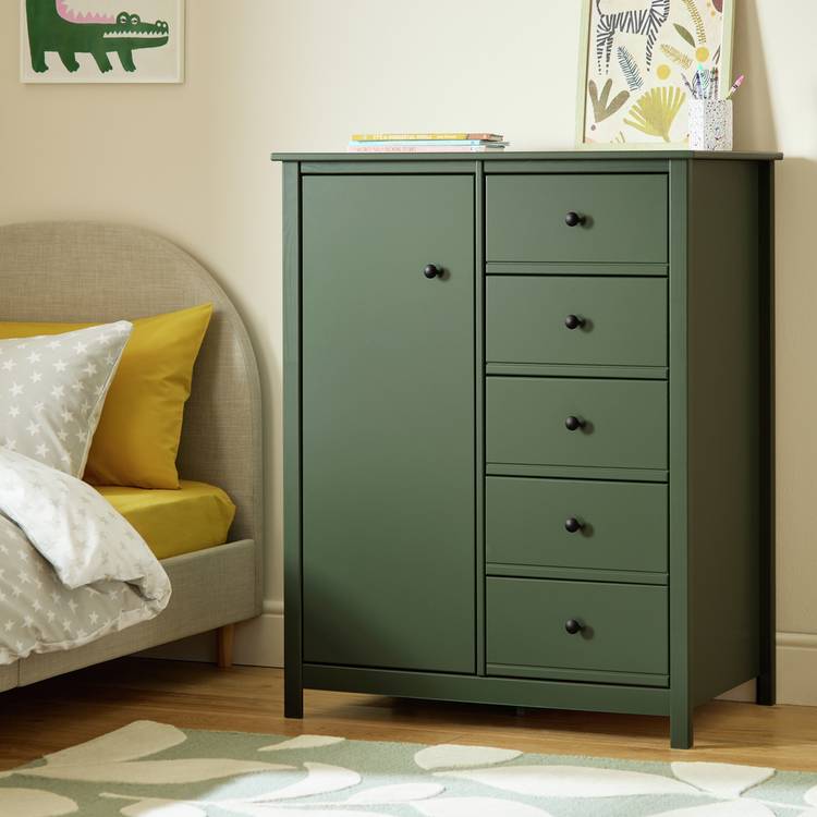 Habitat Brooklyn 1 Door 5 Drawer Short Wardrobe - Sage Green 0