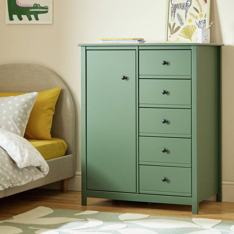 Habitat Brooklyn 1 Door 5 Drawer Short Wardrobe - Sage Green 0