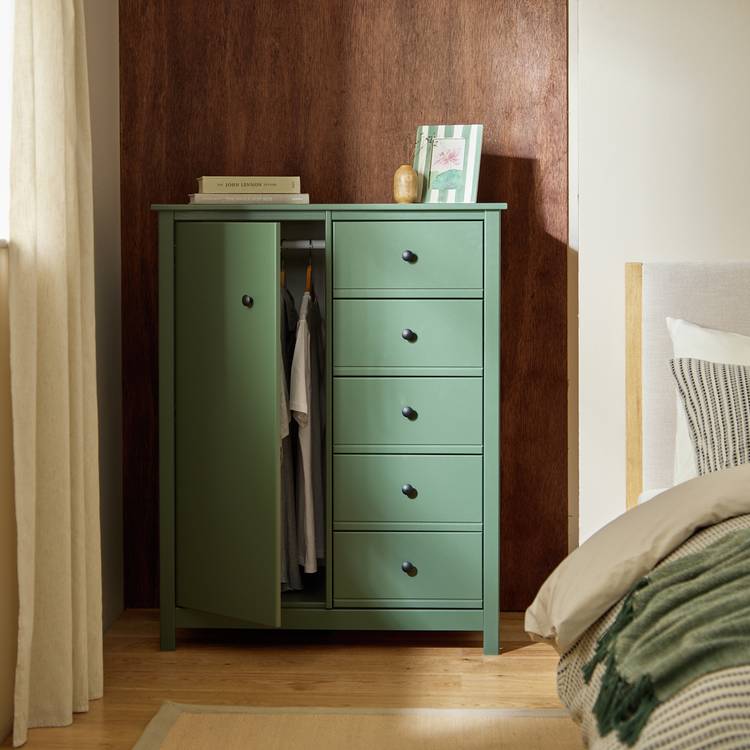 Habitat Brooklyn 1 Door 5 Drawer Short Wardrobe - Sage Green 0