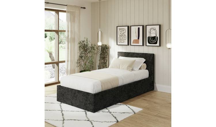 GFW End Lift Single Velvet End Lift Ottoman Bed - Black