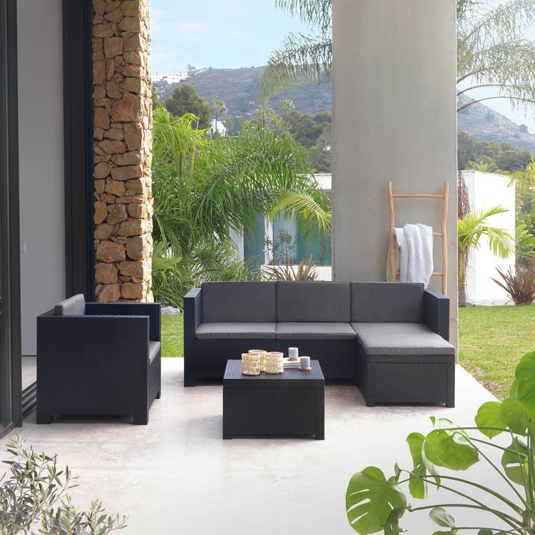 Shaf Manhattan 4 Seater Rattan Effect Garden Sofa Set - Grey 0