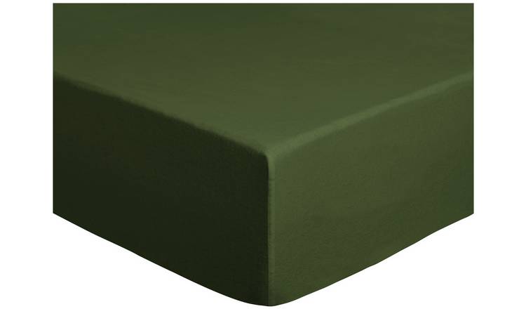 Habitat Cotton Brushed Plain Green Fitted Sheet - Double