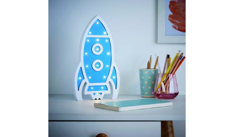 Glow Light Up Rocket LED Table Lamp - Blue & White