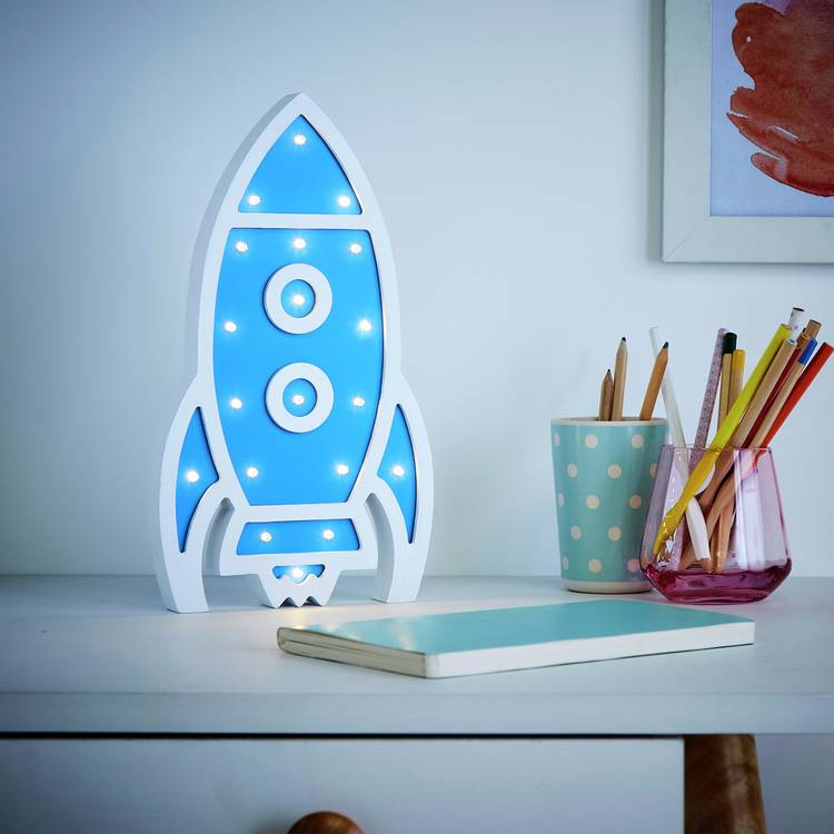 Glow Light Up Rocket LED Table Lamp - Blue & White 0