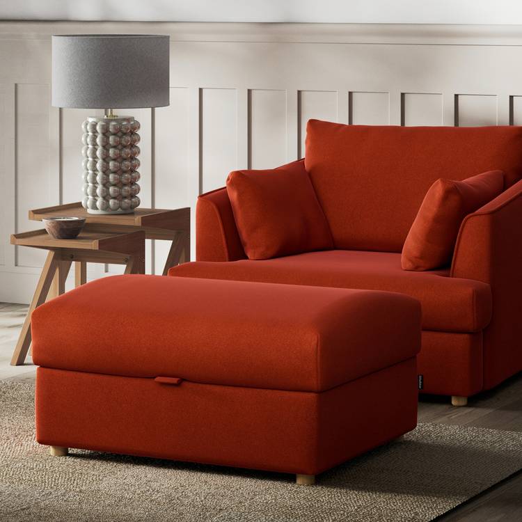 Habitat Holmfirth Velvet Footstool - Burnt Orange 0