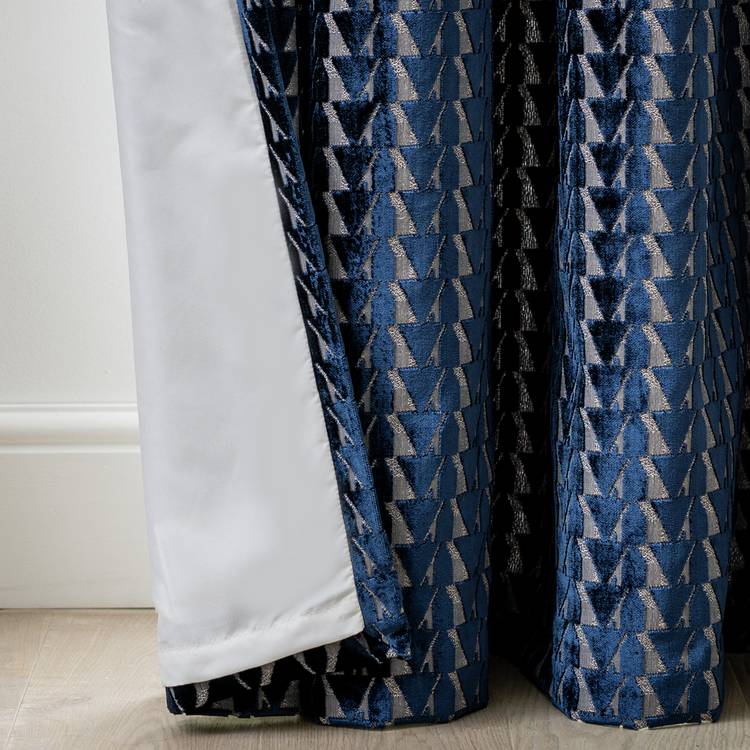 Habitat Velvet Geo Jacquard Lined Eyelet Curtains - Navy 0