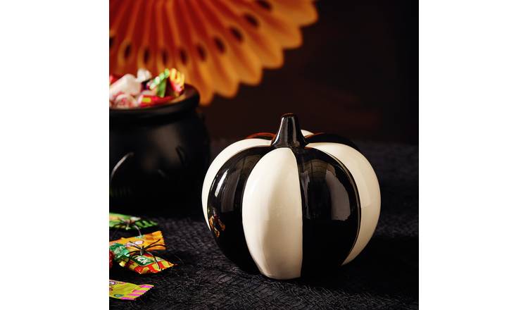 Argos Home Black & White Stripe Pumpkin Halloween Decoration