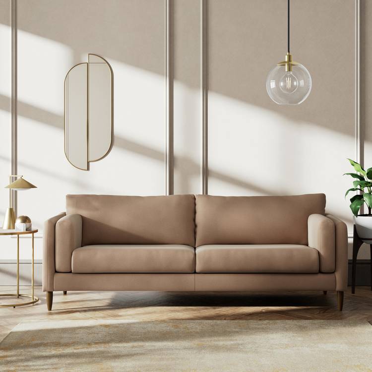 Habitat Newington Velvet 4 Seater Sofa - Latte - Dark Leg 0