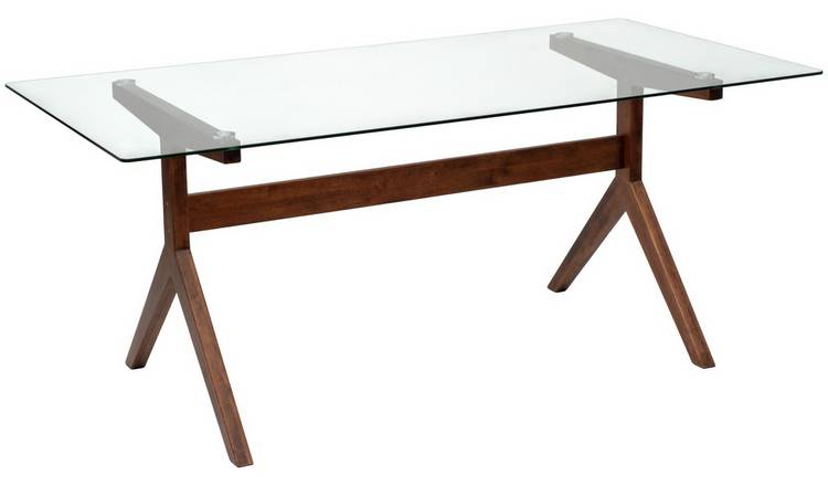 Habitat Zela Glass 6 Seater Dining Table - Walnut