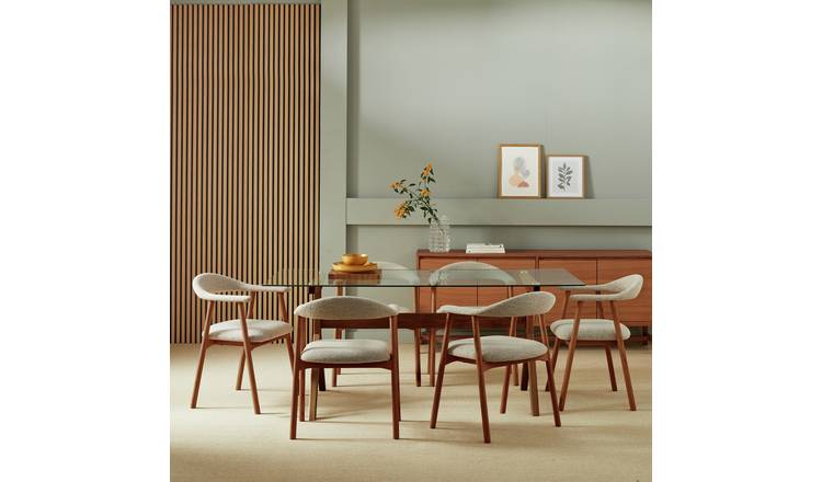 Habitat Zela Glass 6 Seater Dining Table - Walnut