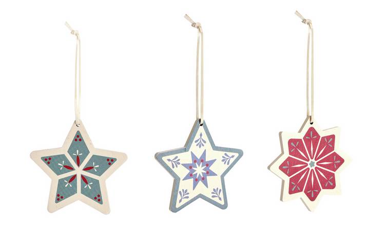 Habitat Pack of 6 Wooden Star Christmas Ornament
