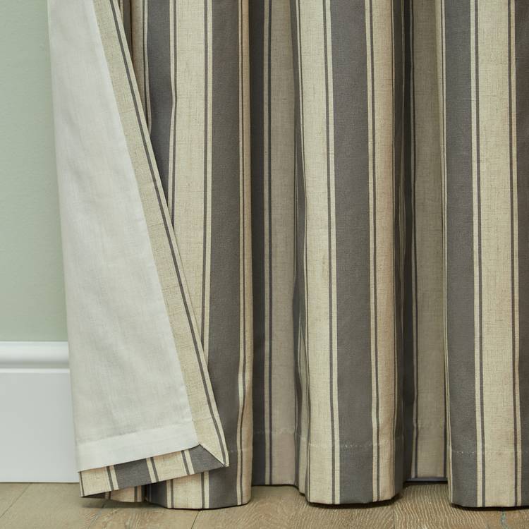 Habitat Stripe Printed Lined Eyelet Curtains - Charcoal 0