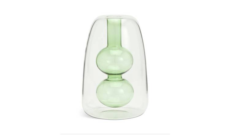 Habitat Double Walled Bud Vase/Glass Diffuser Vessel - Green