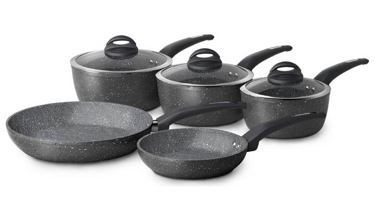 Tower Cerastone 5 Piece Aluminium Saucepan Set - Black