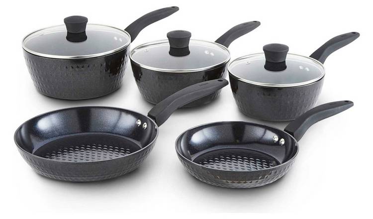 Tower Diamo 5 Piece Aluminium Pan Set - Black