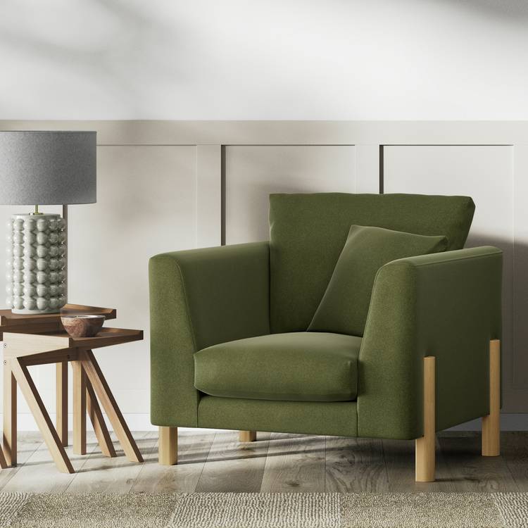 Habitat Aston Velvet Armchair - Moss Green - Ash Leg 0