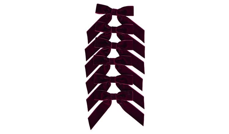 Home Burgundy Velvet Bows Halloween Decoration -Pack of 6