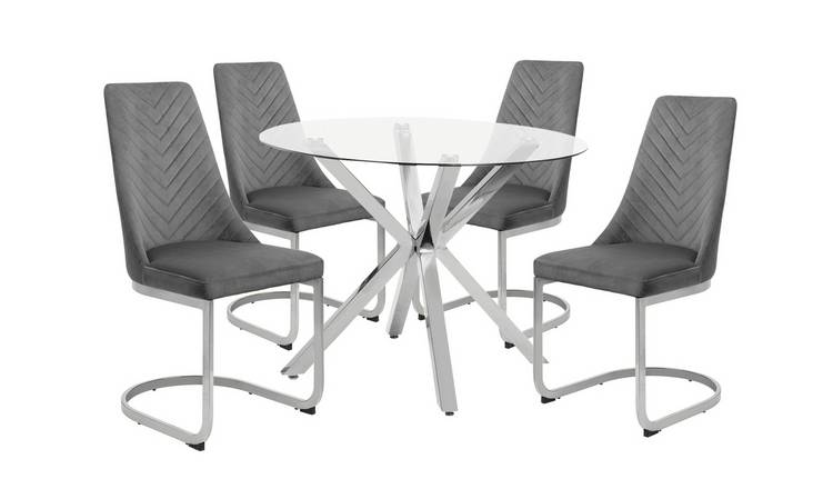 Argos Home Alice Metal & Glass Dining Table & 4 Silver Chair