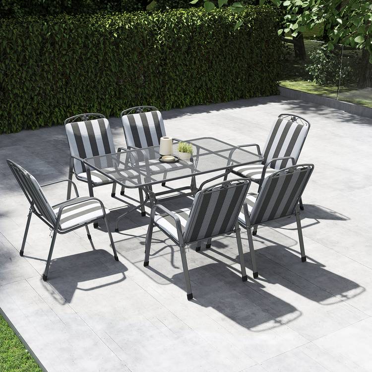 Pacific Savoy 6 Seater Metal Patio Set with Cushions - Grey 0