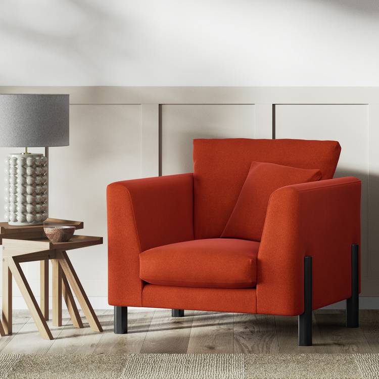 Habitat Aston Velvet Armchair - Burnt Orange - Black Leg 0