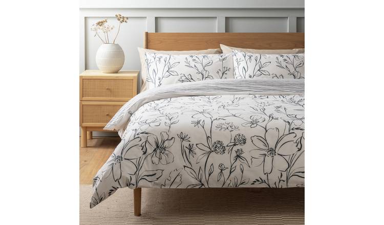 Habitat Loose Linear Floral White Bedding Set - Single