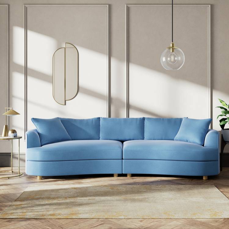 Habitat Sacha Velvet 4 Seater Sofa - Sky Blue - Ash Leg 0
