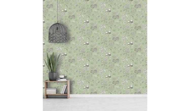 RHS Botanical Sketchbook Sage Wallpaper