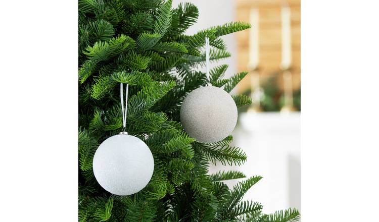 Habitat Pack Of 2 Beaded Christmas Baubles - White