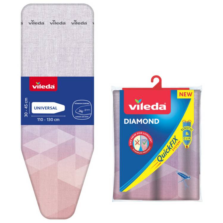 Vileda Diamond 130 x 45cm Ironing Board Cover - Pink & Grey 0
