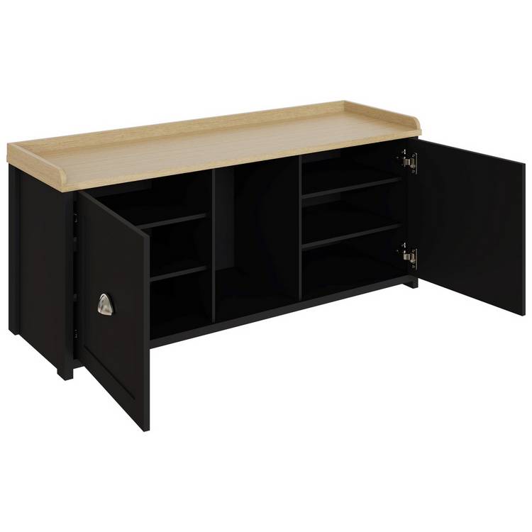 GFW Lancaster 2 Door Shoe Storage Bench - Black  0