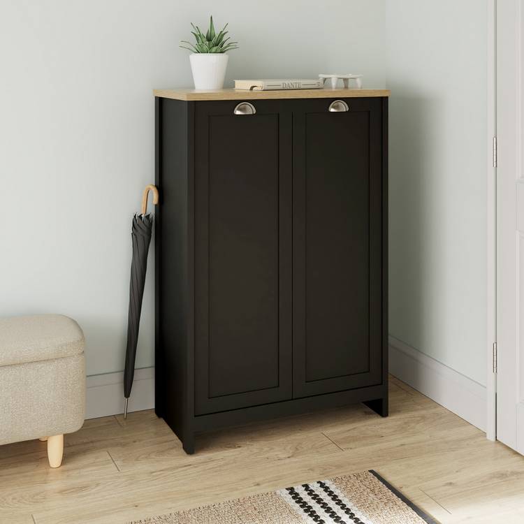 GFW Lancaster 2 Door Shoe Storage Cabinet - Black 0