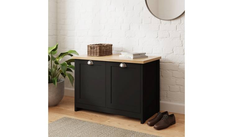 GFW Lancaster 2 Door Shoe Storage Cabinet - Black & Oak