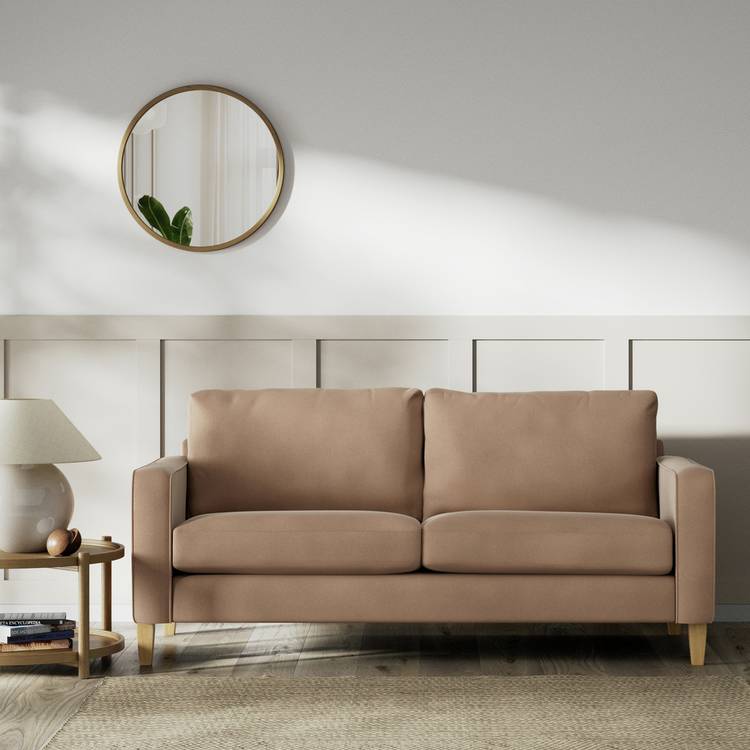 Habitat Flint Velvet 3 Seater Sofa - Latte - Ash Leg 0